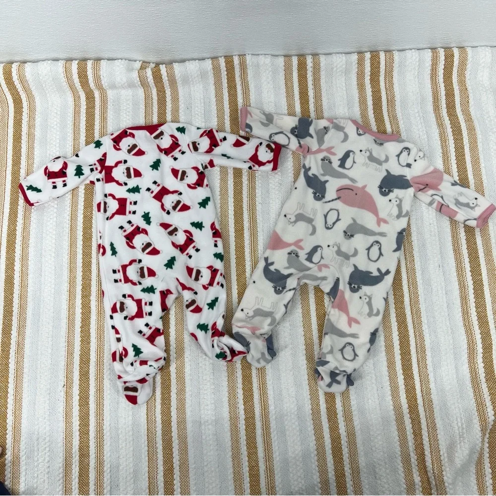 Carter's Pajamas Fleece My First Christmas and Baby‎ Girls' Penguin Pajamas 3M